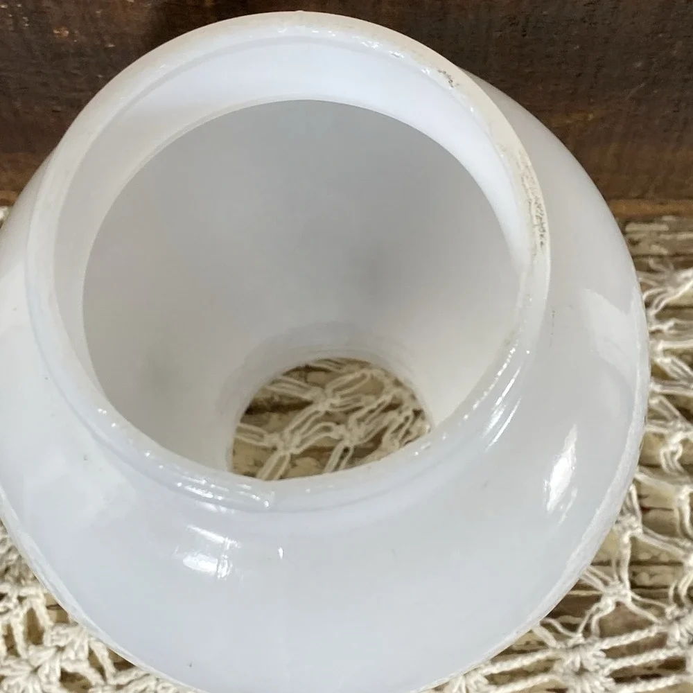 VTG MCM Atomic Gold Starburst Milk Glass Hurricane Lamp Shade Scalloped Top Mint